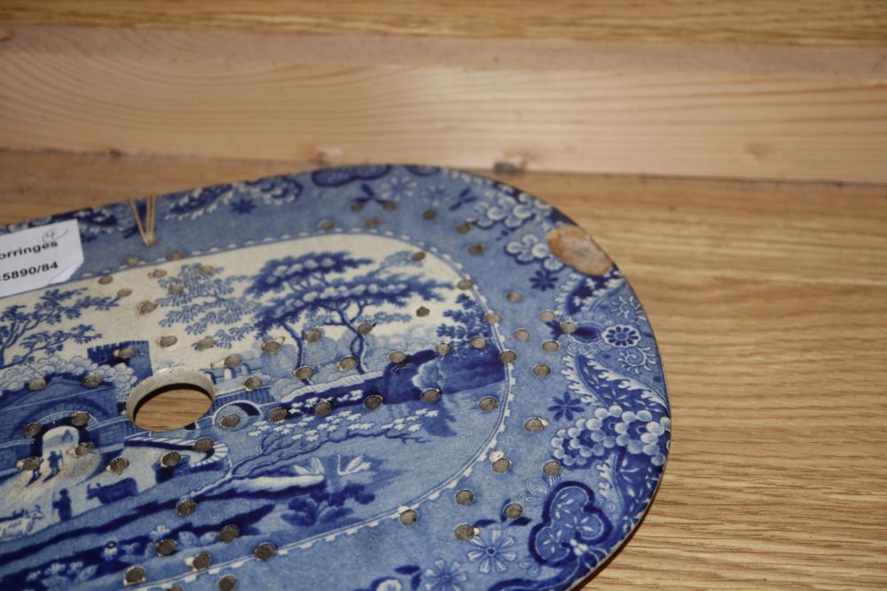 Four 19th century Staffordshire blue and white mazarines, longest 34cm